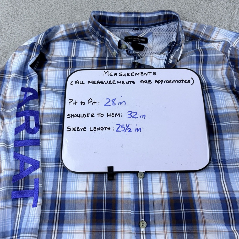 Ariat Pro Series Shirt Mens XXL Blue Plaid Western Vented Logo Long Sleeve - Picture 8 of 16